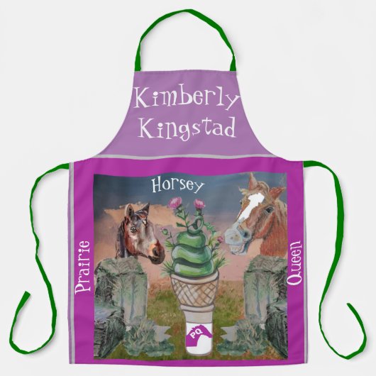 馬のような草原の女王、草とティストのかわいいコーン エプロン (正面)