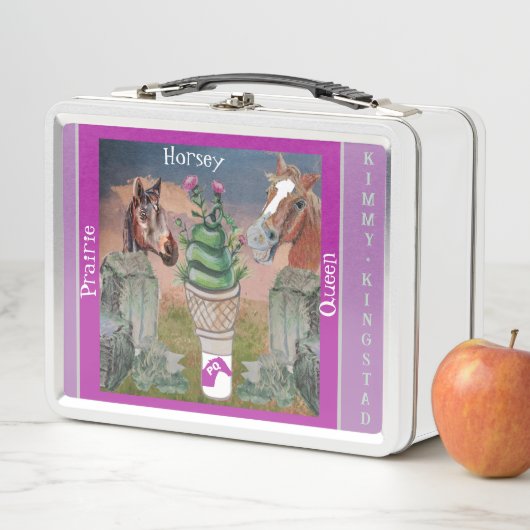 馬のような草原の女王、草とティストのかわいいコーン メタルランチボックス (インサイチュ)