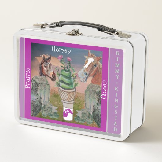 馬のような草原の女王、草とティストのかわいいコーン メタルランチボックス (正面)