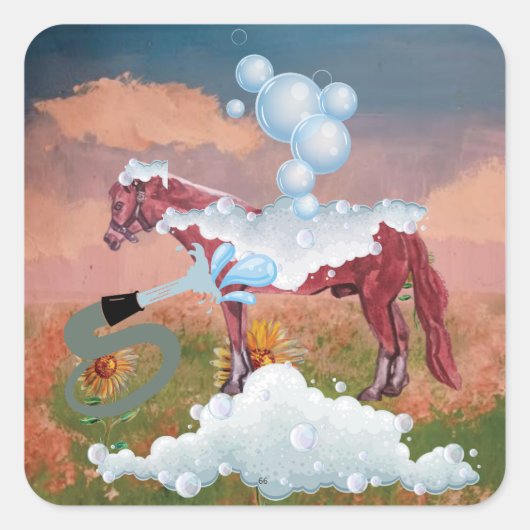 馬のような風呂の日 スクエアシール (正面)