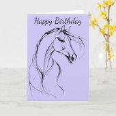 馬のエレガント輪郭シルエット誕生日 カード (黄色い花)