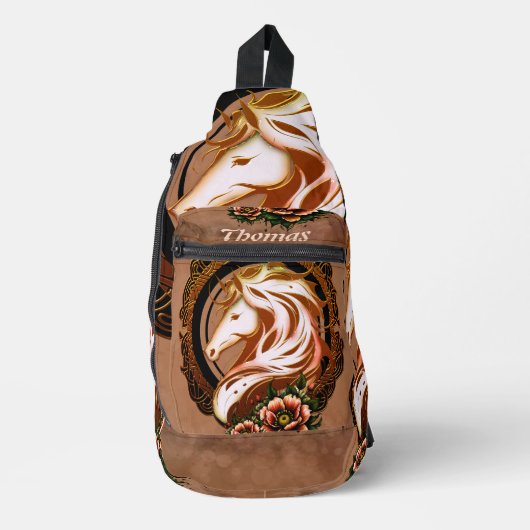 馬のエレガント頭は花で飾られた。 スリングバッグ (正面)