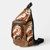 馬のエレガント頭は花で飾られた。 スリングバッグ (右コーナー)