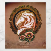 馬のエレガント頭は花で飾られた。 ワインラベル (シングルラベル)