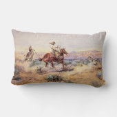 馬のカウボーイズ投げ縄で狼をロープ ランバークッション (裏面)