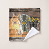 馬のカウボーイブーツ馬蹄型ヒマワリ バスタオルセット (ウォッシュタオル)