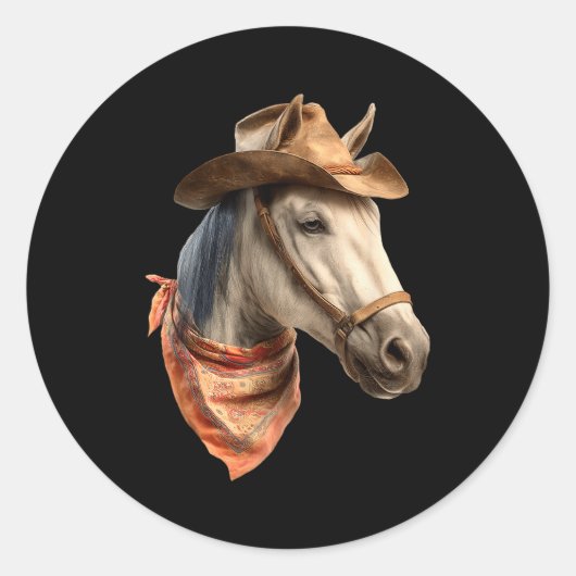 馬のカウボーイ・乗馬・ユーモアのグラフィック ラウンドシール (正面)