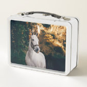 馬のカスタマイズ写真馬乗り メタルランチボックス (裏面)