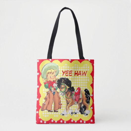 馬のカスタムな文字のトートバックを持つ女性のカーボーイの子供 トートバッグ (正面)