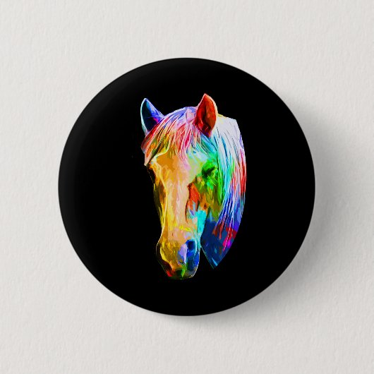 馬のカラフル芸術乗馬ラバーホアートー 缶バッジ (正面)