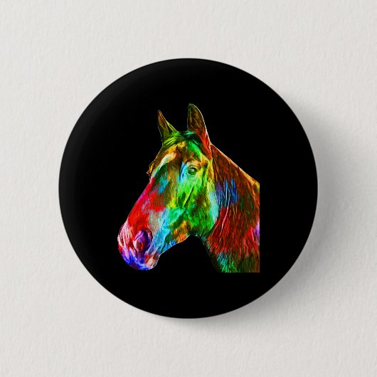 馬のカラフル芸術乗馬ラバーホアートー 缶バッジ (正面)