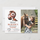 馬のカリカチュア1st誕生日パーティー写真 招待状 (正面)