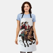 馬のクリスマスに乗るカウボーイサンタクロース エプロン (着用した状態)