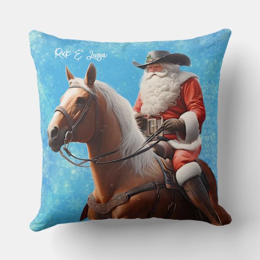 馬のクリスマスに西の帽子をかぶったサンタクロース クッション (裏面)