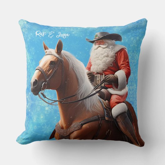 馬のクリスマスに西の帽子をかぶったサンタクロース クッション (正面)