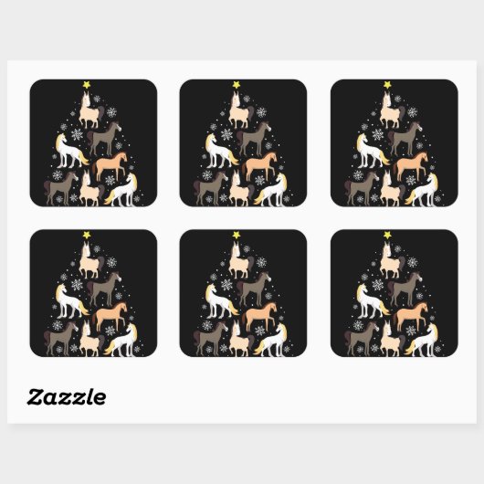 馬のクリスマスツリーのかわいい乗馬のギフト スクエアシール (シート)