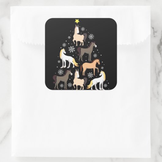 馬のクリスマスツリーのかわいい乗馬のギフト スクエアシール (バッグ)