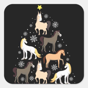 馬のクリスマスツリーのかわいい乗馬のギフト スクエアシール