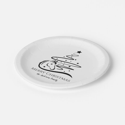 馬のクリスマスツリー黒白の馬術 ペーパープレート (アングル)