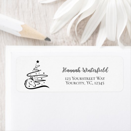 馬のクリスマスツリー黒白の馬術 ラベル (インサイチュ)