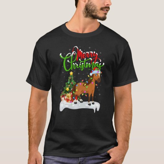 馬のクリスマスデコレーションサンタホースクリスマス Tシャツ (正面)