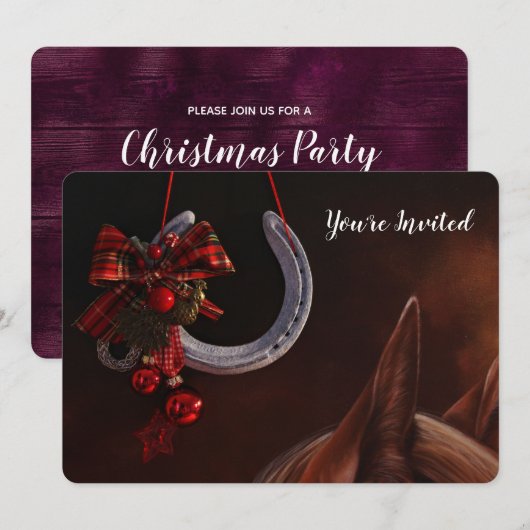 馬のクリスマス飾り - 馬蹄の写真 招待状 (正面/裏面)