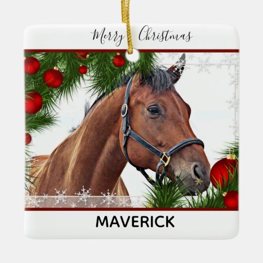 馬のクリスマス – エクエストリアンカワイトポニー セラミックオーナメント (正面)
