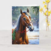 馬のクリスマス カード (黄色い花)
