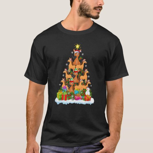 馬のクリスマス ホリデー 馬のクリスマスツリー Tシャツ (正面)