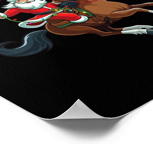 馬のクリスマスtに乗るカウボーイおもしろいサンタ – ポスター (角)