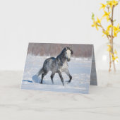 馬のグリーティングカード – ダップドグレー雪のスタリオン カード (黄色い花)