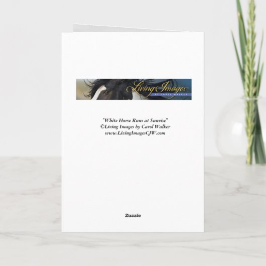 馬のグリーティングカード – ホワイトホース走アットサンライズ カード (裏面)