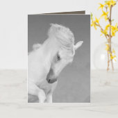 馬のグリーティングカード – 白いスタリオントシーズヘッド カード (黄色い花)