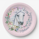 馬のサドル女性のカーボーイ誕生日パーソナライズされた ペーパープレート (正面)