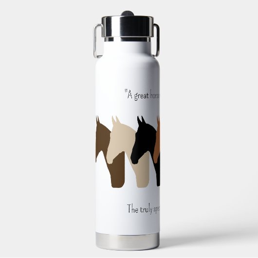 馬のシルエットと馬の引用文 ウォーターボトル (正面)