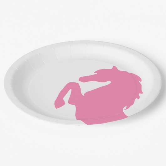 馬のシルエットを育てるショッキングピンク ペーパープレート (アングル)