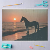 馬のシルエットサンセットによる海デコページ 薄葉紙 (クラフト)