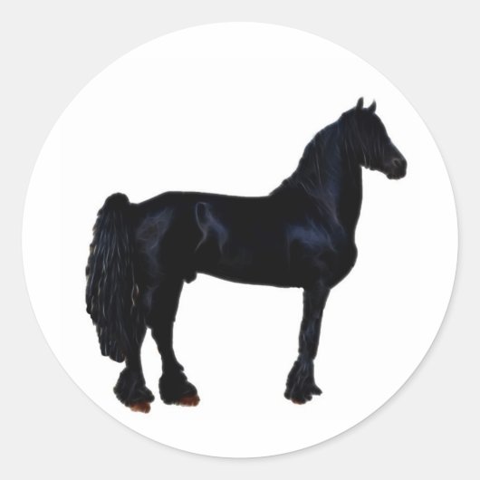 馬のシルエット(白黒) ラウンドシール (正面)