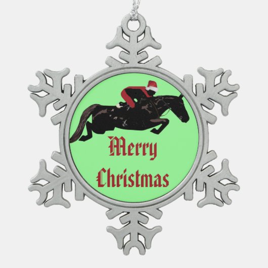 馬のジャンパーのクリスマス スノーフレークピューターオーナメント (正面)