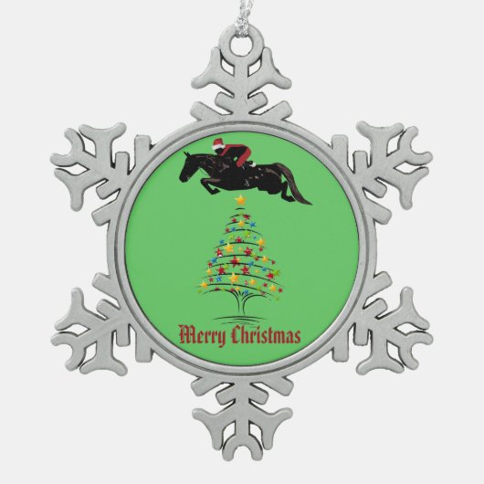馬のジャンパーのクリスマス スノーフレークピューターオーナメント (正面)
