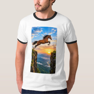 馬のジャンピングマウンテンランドスケープ Tシャツ