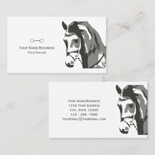 馬のスケッチとカタツムリのビット灰色 名刺 (正面/裏面)