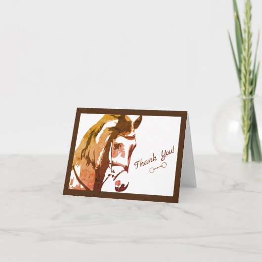 馬のスケッチとカタツムリの茶色のビット サンキューカード (正面)