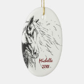 馬のスケッチパーソナライズされたクリスマス セラミックオーナメント (右)