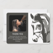 馬のスケッチモダングレーの白の卒業写真 サンキューカード (正面)