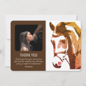 馬のスケッチモダンブラウンと白の誕生日写真 サンキューカード (正面)