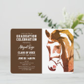 馬のスケッチモダン茶色の白い写真卒業 招待状 (スタンド正面)