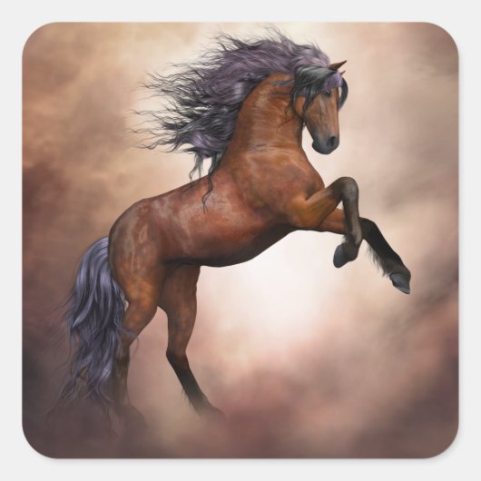 馬のステッカーを飼う スクエアシール (正面)