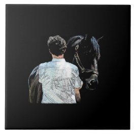 馬のダークセラミックタイルを保持する人 タイル