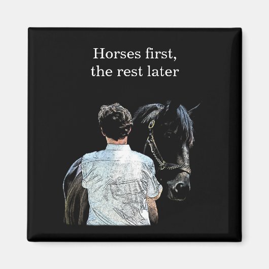 馬のダークマグネットを持つ人 マグネット (正面)